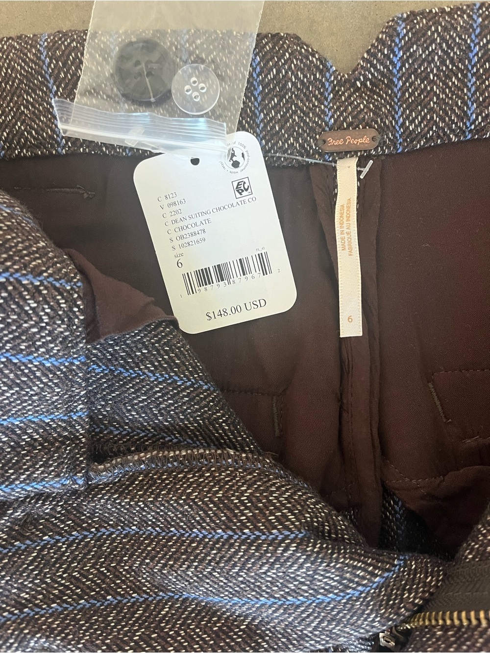 Free People - Spotlight Herringbone Barrel Trousers - Chocolate - NWT - Picture 4 of 6